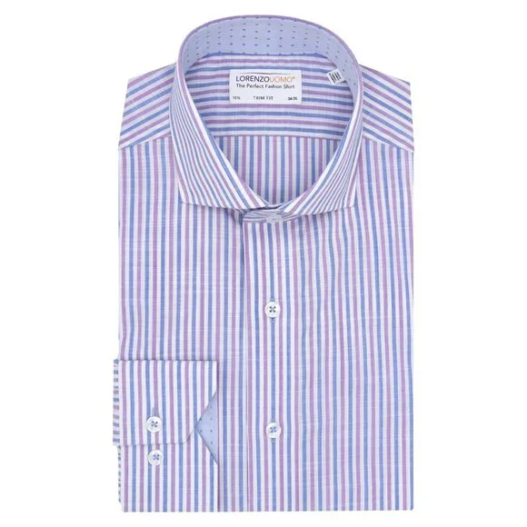 Lorenzo Uomo | Shirts | Lorenzo Uomo Striped Trim Fit Dress Shirt Blue  Purple 7 3435 New | Poshmark